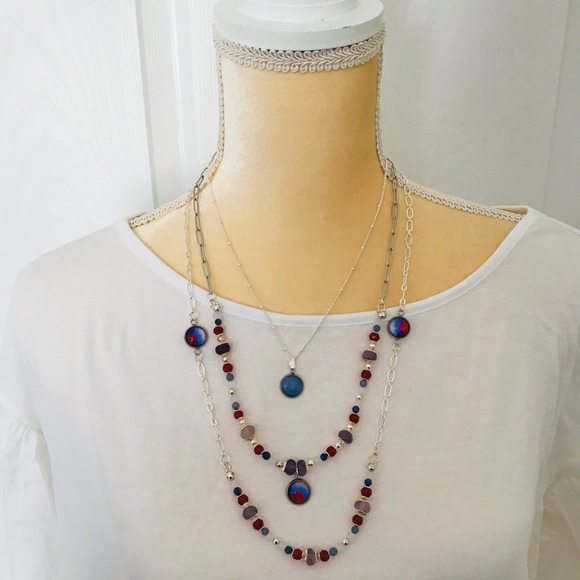 Handmade Pop of Color 3 Piece Necklace Set-Glass Cabochon-Gemstone Carnelian - Picture 4 of 12